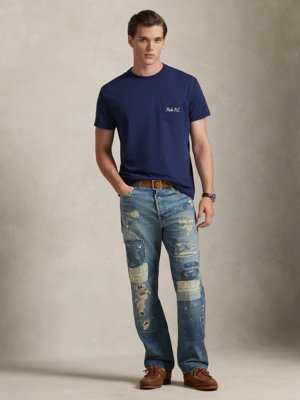 T-Shirt mit bestickter Brusttasche und großem Polo Bear auf Rückenseite