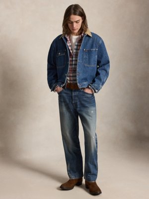 Jeansjacke aus Baumwolle im Vintage-Look mit Cordkragen