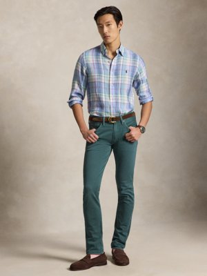 Leinenhemd mit Check-Muster und Logo-Stickerei, Custom Fit