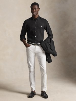 Leinenhemd mit Logo-Aufnäher, Slim Fit