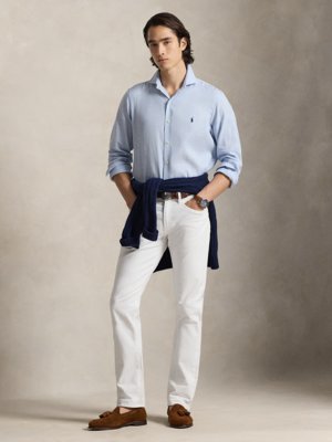 Leinenhemd mit Stretch und Fischgrät-Muster, Custom Fit