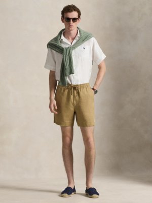 Softe Leinenbermudas mit kleiner Pony-Stickerei, Classic Fit