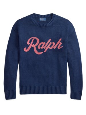 Strick-Pullover aus Leinen und Baumwolle mit Schriftzug, Relaxed Fit