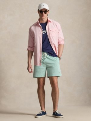 Badehose in Seersucker-Qualität mit farbiger Pony-Stickerei