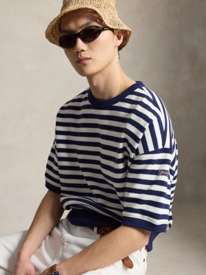 T-Shirt in softer Sweat-Qualität mit Ringelstreifen, Relaxed Fit