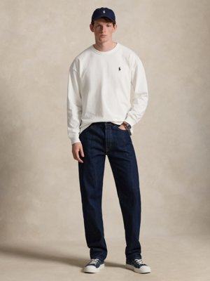 Langarm-Strickshirt aus Baumwolle mit Logo-Stickerei, Relaxed Fit