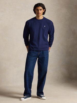 Langarm-Strickshirt aus Baumwolle mit Logo-Stickerei, Relaxed Fit
