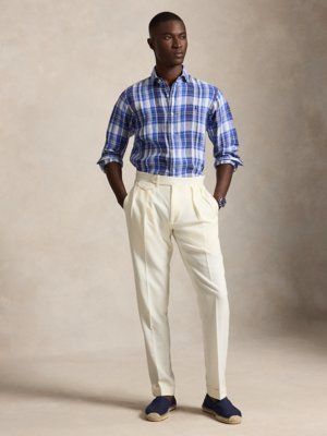 Leinenhemd mit Karomuster und Pony-Stickerei, Classic Fit