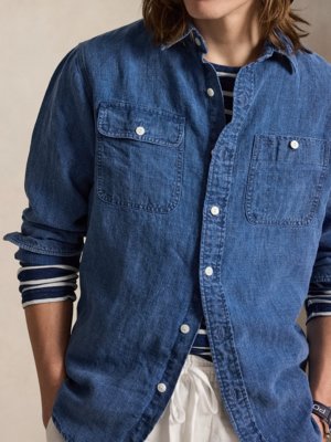 Jeanshemd aus Leinen mit Brusttaschen, Classic Fit