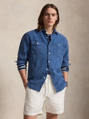 Jeanshemd aus Leinen mit Brusttaschen, Classic Fit