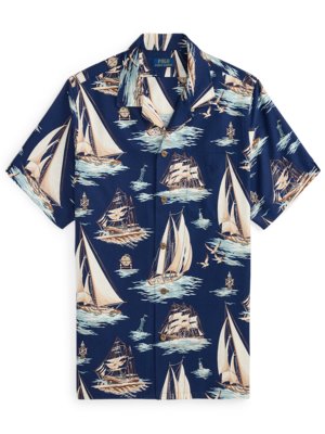 Kurzarmhemd mit Segelboot-Print, Classic Fit