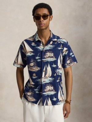 Kurzarmhemd mit Segelboot-Print, Classic Fit