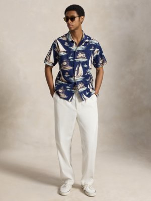Kurzarmhemd mit Segelboot-Print, Classic Fit