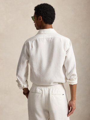 Leinenhemd mit Haifischkragen und Logo-Stickerei, Custom Fit