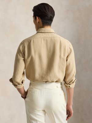 Leinenhemd mit Haifischkragen und Logo-Stickerei, Custom Fit