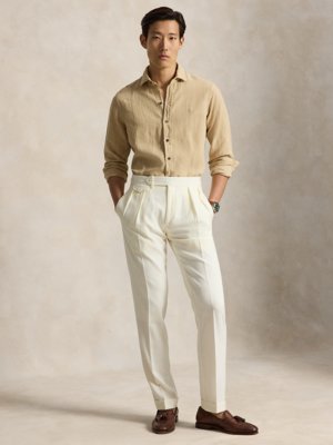 Leinenhemd mit Haifischkragen und Logo-Stickerei, Custom Fit