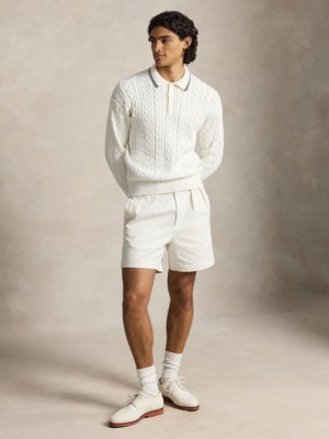 Langarm-Strickpoloshirt in Zopfmuster, Relaxed Fit