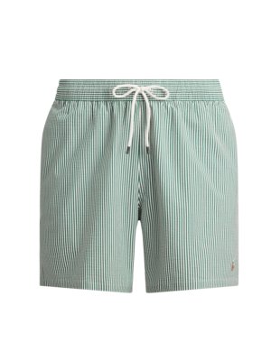 Badehose in Seersucker-Qualität mit farbiger Pony-Stickerei