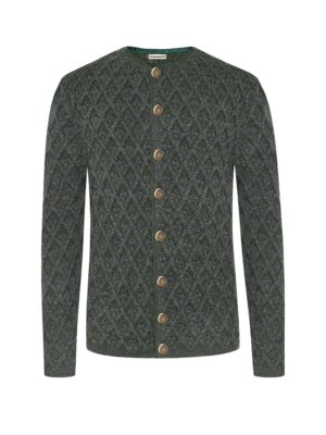 Strickjacke aus Schurwolle mit Rautenmuster