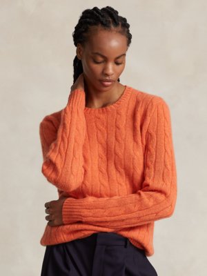 Zopfstrick-Pullover aus Kaschmir mit O-Neck
