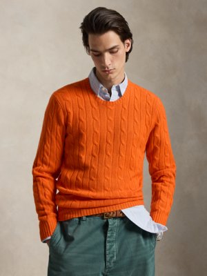 Zopfstrick-Pullover aus Kaschmir mit O-Neck