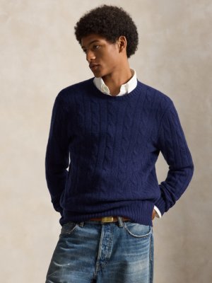Zopfstrick-Pullover aus Kaschmir mit O-Neck