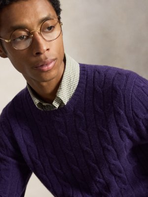 Zopfstrick-Pullover aus Kaschmir mit O-Neck