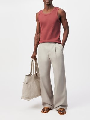 Weite fallende Baumwollhose mit doppelter Bundfalte, Relaxed Fit