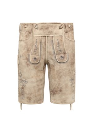 Trachtenlederhose aus Ziegenveloursleder mit tonalen Stickereien