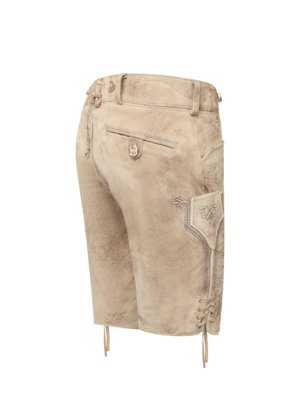 Trachtenlederhose aus Ziegenveloursleder mit tonalen Stickereien