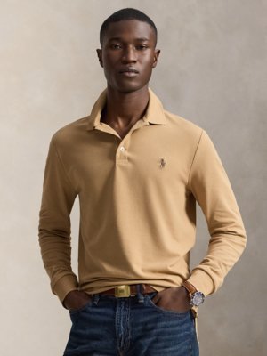 Langarm-Poloshirt mit Stretch-Anteil, Custom Slim Fit