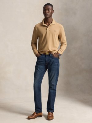 Langarm-Poloshirt mit Stretch-Anteil, Custom Slim Fit