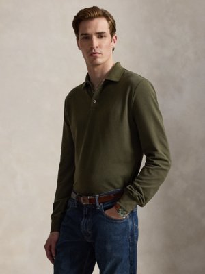 Langarm-Poloshirt mit Stretch-Anteil, Custom Slim Fit