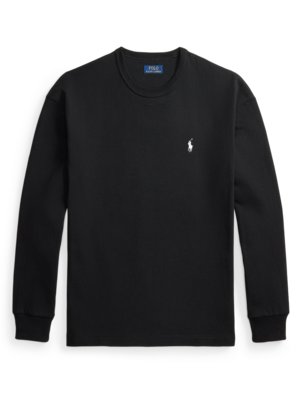 Langarm-Strickshirt aus Baumwolle mit Logo-Stickerei, Relaxed Fit