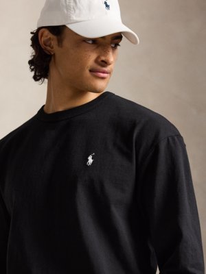 Langarm-Strickshirt aus Baumwolle mit Logo-Stickerei, Relaxed Fit