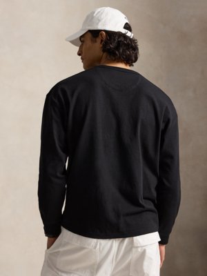 Langarm-Strickshirt aus Baumwolle mit Logo-Stickerei, Relaxed Fit