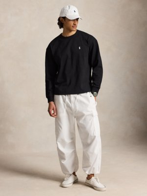 Langarm-Strickshirt aus Baumwolle mit Logo-Stickerei, Relaxed Fit