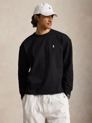 Langarm-Strickshirt aus Baumwolle mit Logo-Stickerei, Relaxed Fit