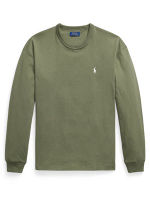 Langarm-Strickshirt aus Baumwolle mit Logo-Stickerei, Relaxed Fit