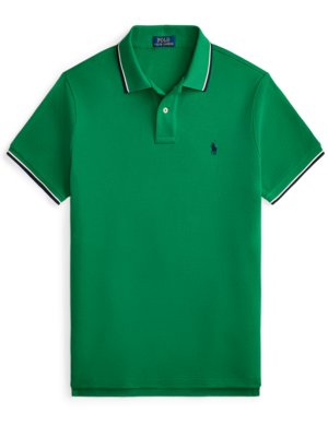 Piqué-Poloshirt mit Kontraststreifen und kleiner Pony-Stickerei, Custom Slim Fit