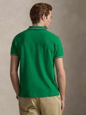 Piqué-Poloshirt mit Kontraststreifen und kleiner Pony-Stickerei, Custom Slim Fit