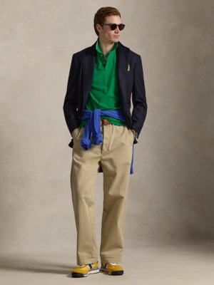 Piqué-Poloshirt mit Kontraststreifen und kleiner Pony-Stickerei, Custom Slim Fit
