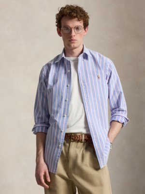 Oxfordhemd mit Streifenmuster und Logo-Stickerei, Custom Fit