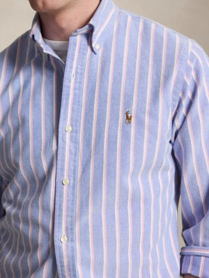 Oxfordhemd mit Streifenmuster und Logo-Stickerei, Custom Fit