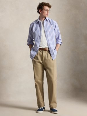 Oxfordhemd mit Streifenmuster und Logo-Stickerei, Custom Fit
