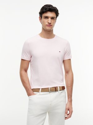 Stretch-T-Shirt mit kleiner Logo-Stickerei, Slim Fit