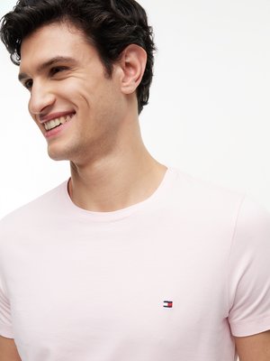 Stretch-T-Shirt mit kleiner Logo-Stickerei, Slim Fit