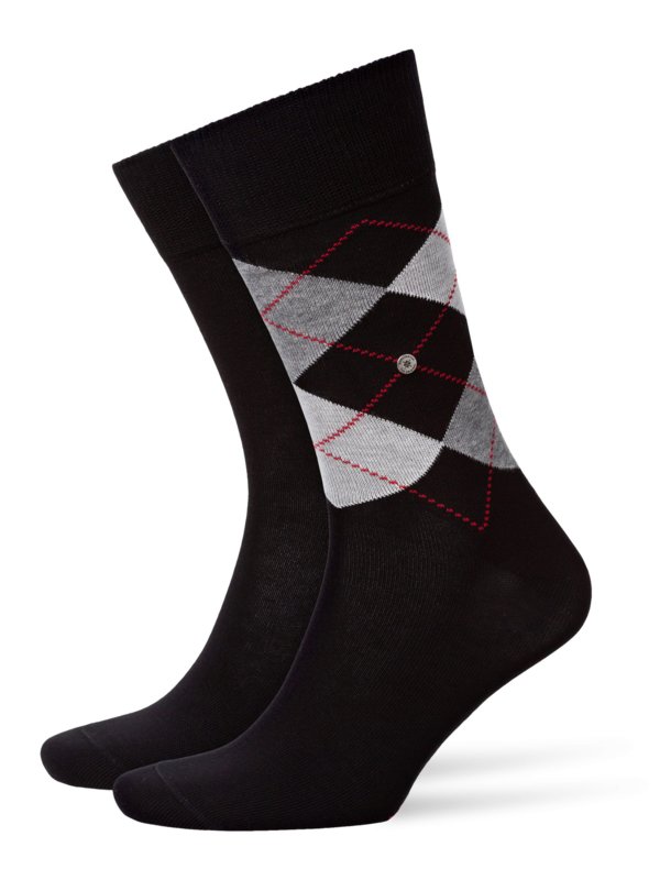 Doppelpack-Socken mit Argyle-Muster von Burlington in Schwarz