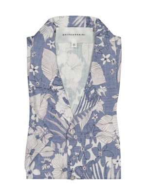 Kurzarmhemd mit Leinen-Anteil, floraler Allover-Print