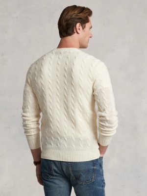 Pullover im Wolle-Kaschmir-Mix, O-Neck, Zopfmuster